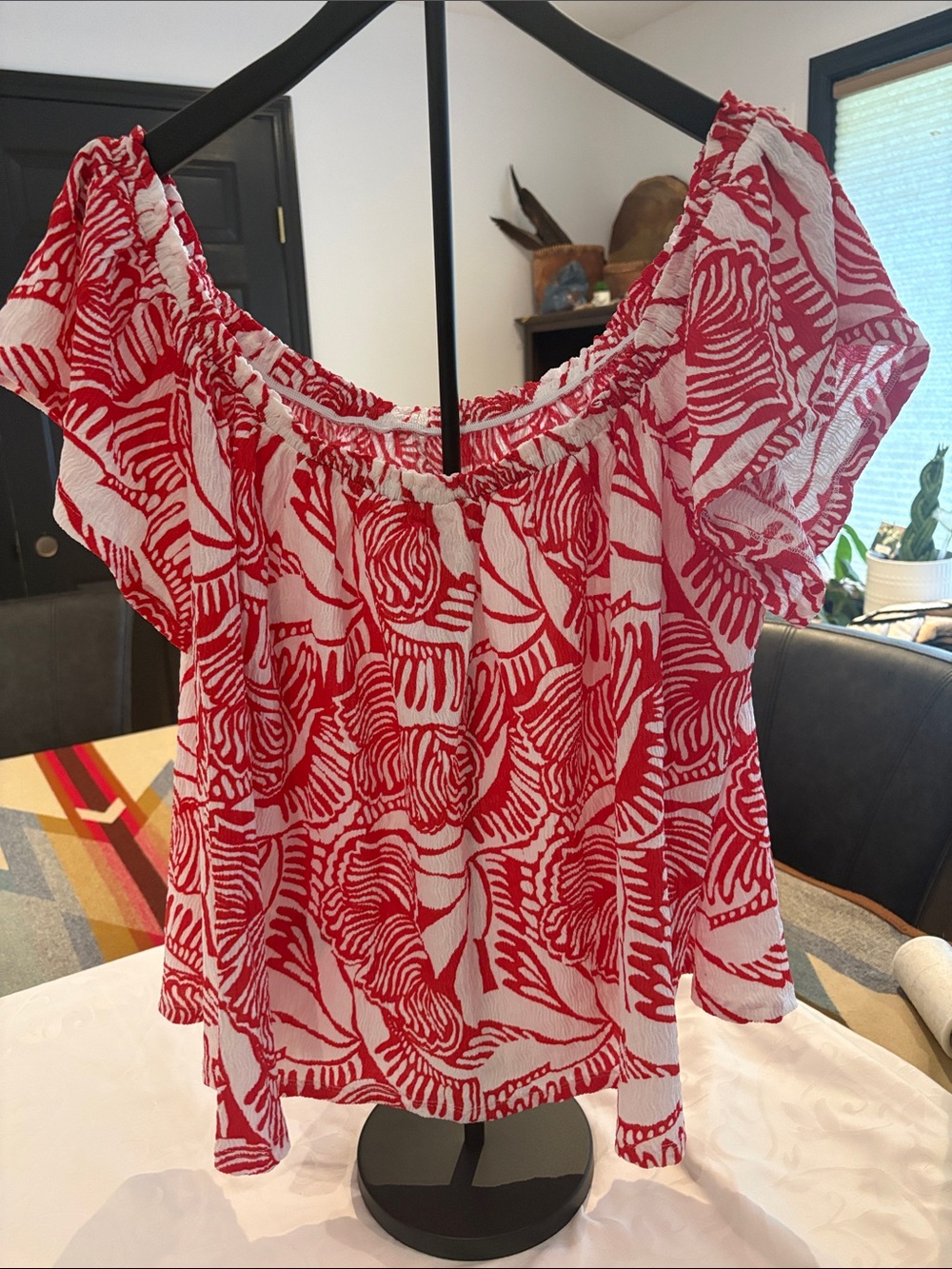Penningtons Red and White Off-Shoulder Floral Top
